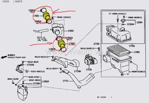 Ống cao su cổ hút Toyota Camry 3.0 17882-20150/ 17881-20130